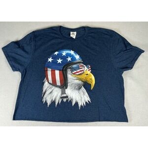Spirit of America Eagle Cut Off‎ Crop Top Blue Patriotic USA Biker Tee L